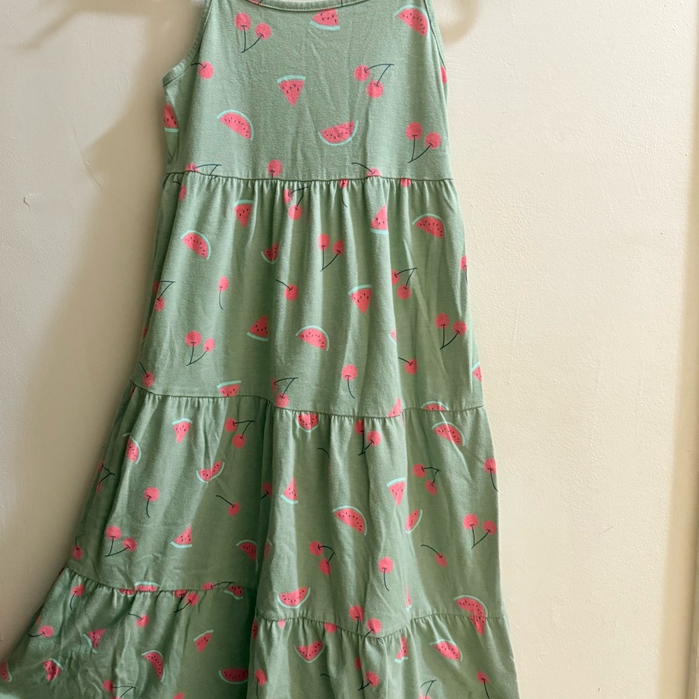 Green and Pink Tiered Ruffled Sundress Halter Neckline
